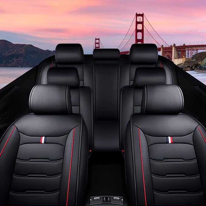Car Seat Cover 7 Seats for Hyundai Palisade 2020-2025, Durable Wear Resistant Waterproof Sport Seat Covers, Breathable No Odor Premium Leather Vehicle Seat Covers.(Luxury,Black Red)