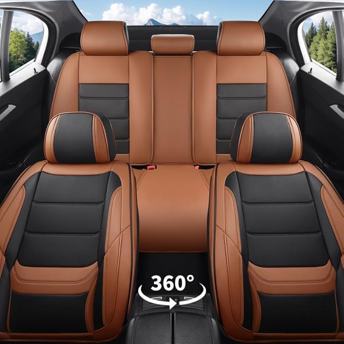 Car Seat Covers Custom Fit for Chevrolet/Chevy Sonic 2011-2020 , Premium Faux Leather Waterproof Car Seat Protectors with Lumbar Support, Breathable Anti-Slip Easy to install(Black&Brown,Full set)