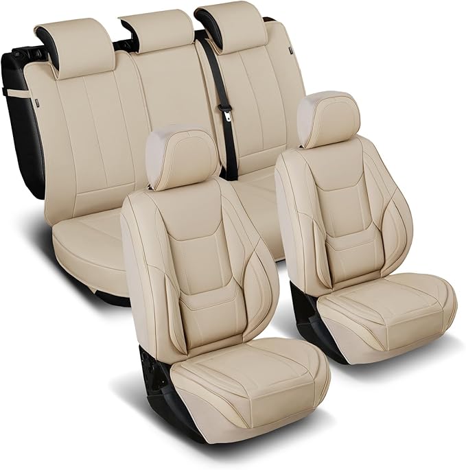 Coverland Custom Fit Car Seat Covers for SUV Compatible with [2022-2026 Lexus NX 250, NX 350h] Premium Seat Cover Water Resistant Leather Non-Slip Interior Protector [Full Set Beige - Size Chart X81]
