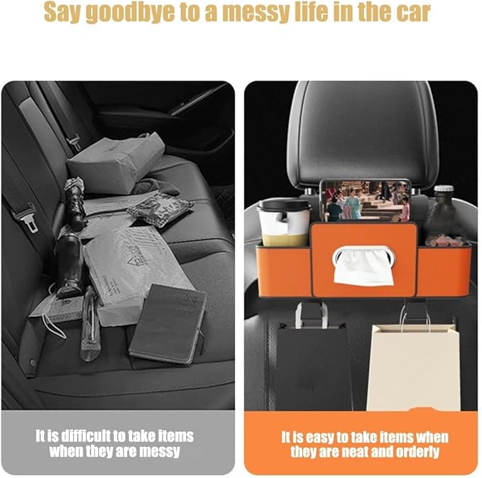 Car Organizers and Storage Box Behind Seat, Large Car Seat Back Organizer for Hold Phone, Drinks, Handbag, Universal Fit for Suv/Sedan (Orange, 2pcs)