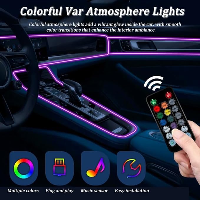 Car LED Lights Interior for Cadillac CT5 2020–2025, 6 in 1 Ambient Lighting Kit with Remote Control, Car USB LED Strip Lights with Sync to Music, for Cars Trucks SUVs, 8m