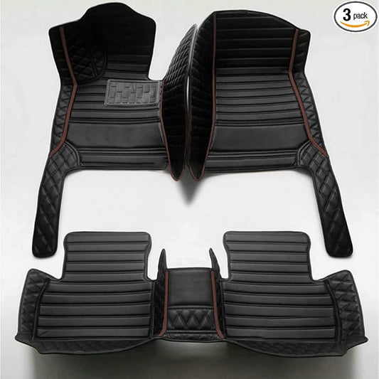 KaiLaiCarCustom Automotive Car Floor Mats for 99.99% Sedan SUV Sports Car Men Women Protection Full Coverage Pads Anti-Slip Leather Floor Lining (Black + Brown bar, E- Diamond + Strip +Color Bars)