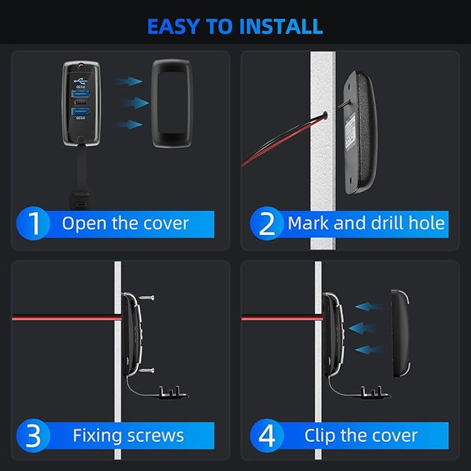 3 Ports 12V RV USB Outlet 72W, Type-C PD3.0 Quick Charge & Dual USB-A QC3.0 Panel Wall Surface Mount, Automotive Car Multi-Port Socket Charger Adapter for RV Marine Boat Bus Camper ATV Truck