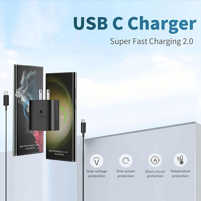 45W Fast Charger, USB C Port Adapter, wall-Mounted Cube Charging Block.Type-c Mobile Phone Charger with C to C Cable is Suitable for Samsung S25/S24/S23/S22/S21, Galaxy, and More.