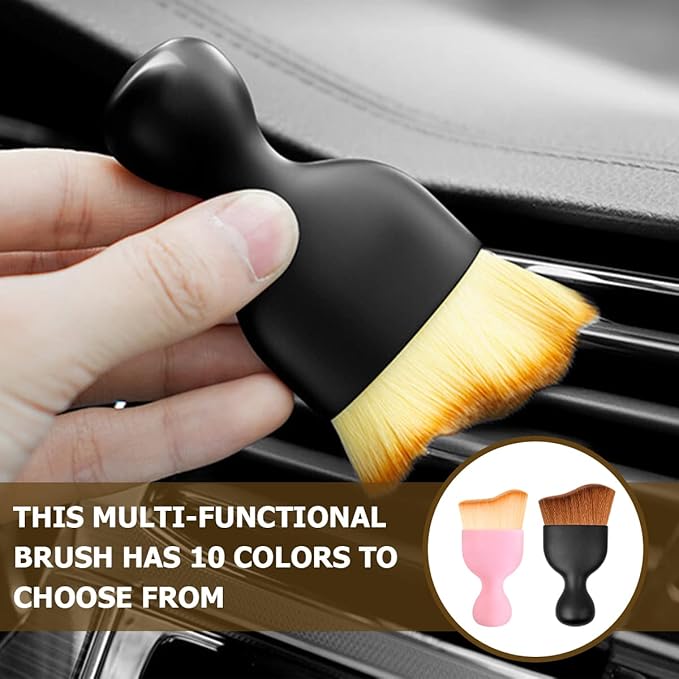 Blilo Car Interior Detailing Brush, Auto Soft Hair Cleaning Brushes, Curved Dirt Dust Collectors, Removal Tool for Dashboard Air Conditioner Vents Leather, Scratch Free (Pink/1PCS)