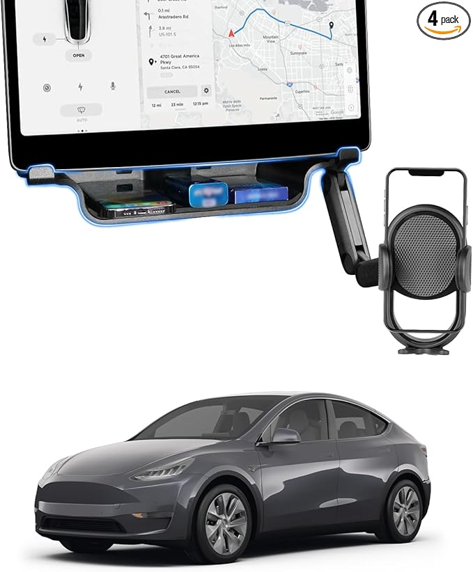 Shademax Under Screen Storage Tray with Phone Holder for Tesla Model 3/Model Y 2024 2023 2022 2021 (Not for Juniper) Center Console Organizer Storage Box Waterproof ABS Model 3 / Y Accessories Black