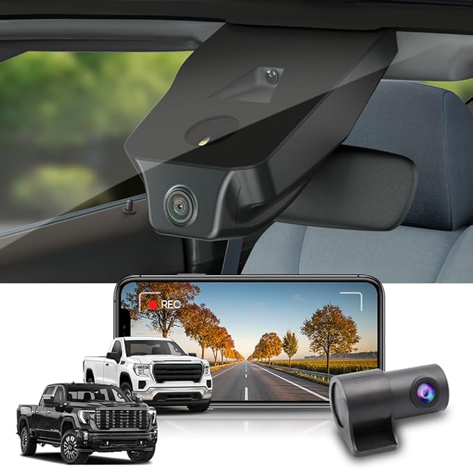 Fitcamx Front 4K+Rear 1080P Dash Cam Adapts for GMC Sierra 2020-2026 (HD2-6272, Check Vents Amount), OEM Look, Dual HD Video, WiFi & APP, Loop Recording G-Sensor, Easy to Use, 2 Cables/128GB Card