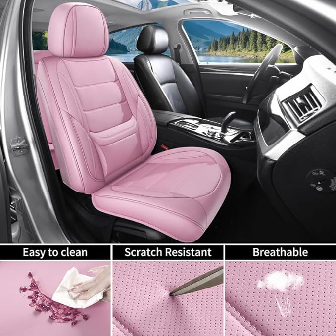 Car Seat Covers Full Set Custom Fit for Mercury Mountaineer 1997-2010 - Premium Leather with Lumbar Support, Breathable, Anti-Slip & Excellent Seating Experience (Pink, Full Set)