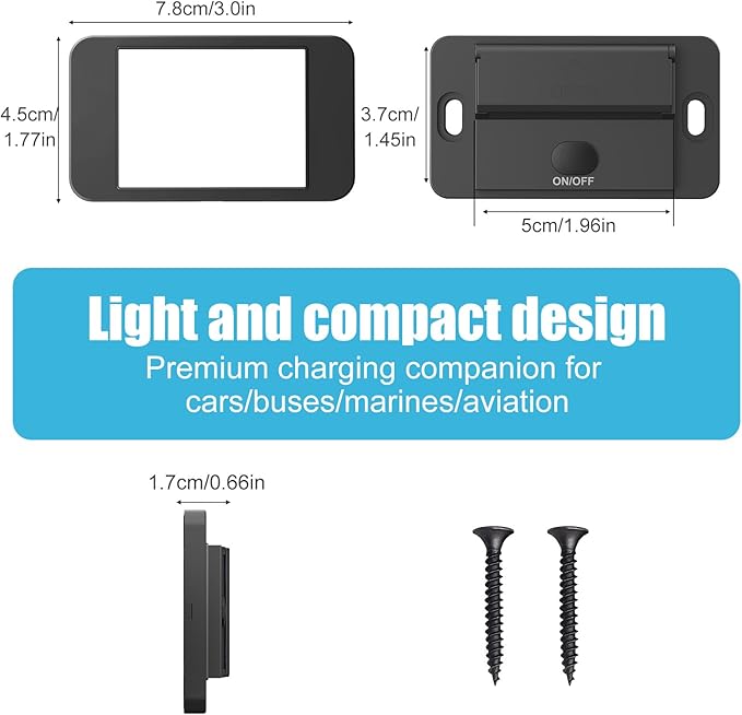 78W 12V USB Outlet Surface Mount Lightweight Dual USB C 30W and QC 3.0 18W Car USB Port, 12 Volt USB Cigarette Lighter Replacement Charger Socket Panel with Button Switch for RV Bus Marine Motorcycle