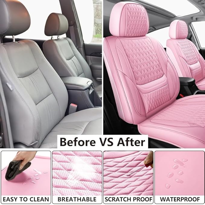 Car Seat Covers Full Set Custom Fit for Chevrolet/Chevy Captiva 2006-2018 - Premium Faux Leather with Lumbar Support | Breathable, Waterproof, Anti-Slip, Durable (Pink,Full Set)