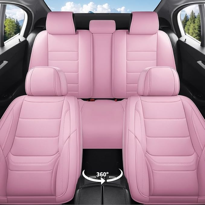 Car Seat Covers Full Set Custom Fit for Mercury Mountaineer 1997-2010 - Premium Leather with Lumbar Support, Breathable, Anti-Slip & Excellent Seating Experience (Pink, Full Set)