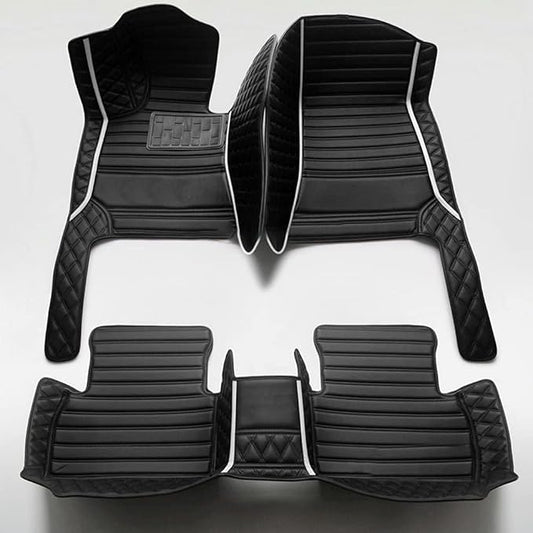 Custom Making Car Floor Mats Protection Pads for 99% Sedan/Coupe/Hatchback/SUV/Pickup Men Women Car Floor Mats Coverage Pads Anti-Slip Leather Floor Lining (Black+White Stripe)