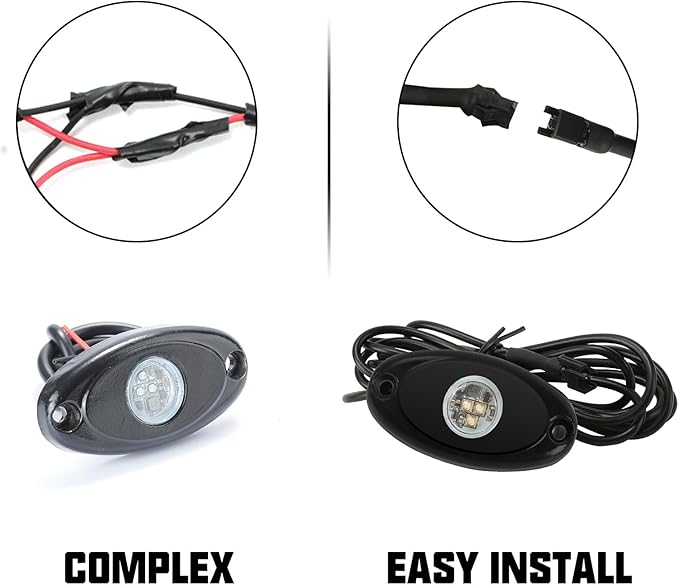 SUNPIE 8 Pods Quick Connect Blue Rock Lights, 4M Extension Wires Each Light, 3 High Power Chips, Rubber Mounting Pads, IP67 Waterproof Rock Lights Fits for Trucks Trailer Cars SUV ATV UTV Boats