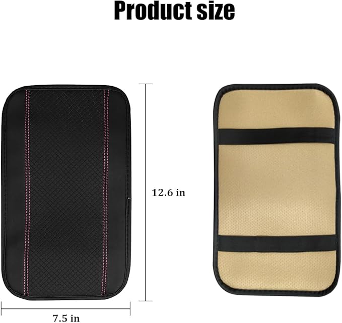 Car Center Console Cover, PU Leather Vehicle Armrest Seat Box Cover Protector, Comfortable Automotive Interior Arm Rest Cushion Pad Accessories, Universal for SUV Sedan Truck (Black/Pink)