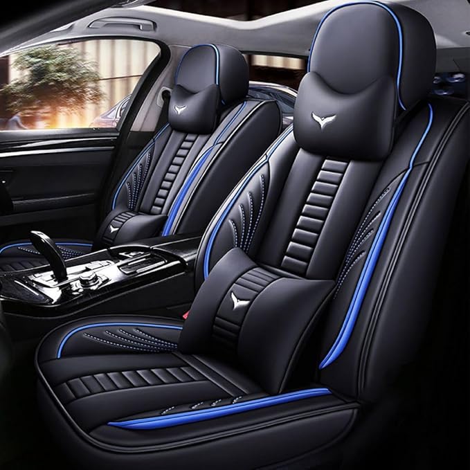 for Chevy Equinox Seat Covers 2005-2026, Full Coverage Customized Car Seat Covers, Premium Leather Waterproof Stain-Resistant Easy to Install (Luxury 5 Seats, Black&Blue)