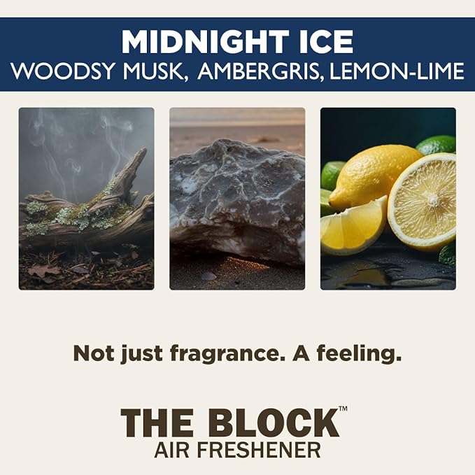 The Block - Wooden Car Air Freshener & Odor Eliminator - Long Lasting 30+ Day Scent - Car & Home Use - Fresh Gift Idea - Made in USA - MIDNIGHT ICE