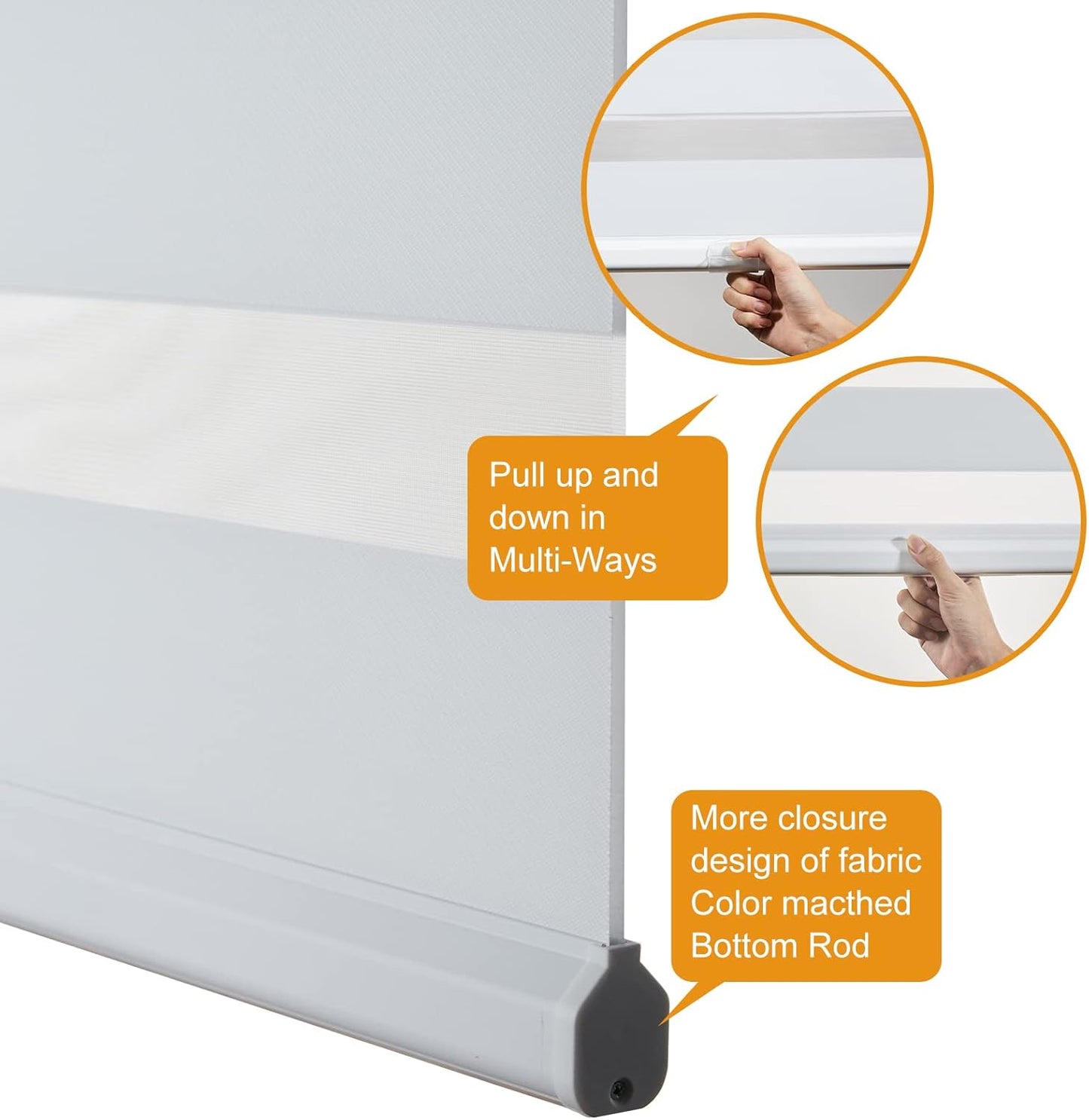 Persilux Cordless Zebra Blinds for Windows Free-Stop Roller Windows Shades (36" W X 47" H, White) Dual Layer Light Control for Day and Night, Light Filtering Sheer Shades for Home, Bedroom