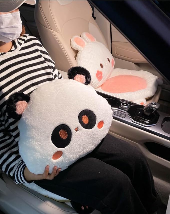 3Pcs Cartoon Car Seat Cushion Lumbar Support Pillow and Neck Pillow, Cute Car Seat Pillow Headrest Pillow Back Support for Driving Fatigue Relief,for Office Chair Truck SUV (Rabbit Sets)