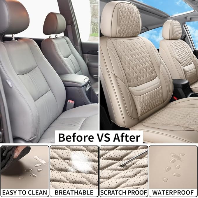 Front Seat Car Seat Covers Custom Fit for Buick Envista 2024-2026 - Premium Faux Leather with Lumbar Support | Breathable, Waterproof, Anti-Slip, Durable (Beige,Front Seat)