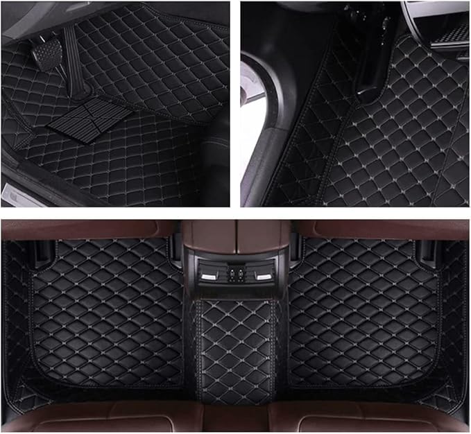 MELKEN Custom Fit Leather Car Floor Mats for 95% of Cars Full Coverage Floor Liners Car Mats (Black White)