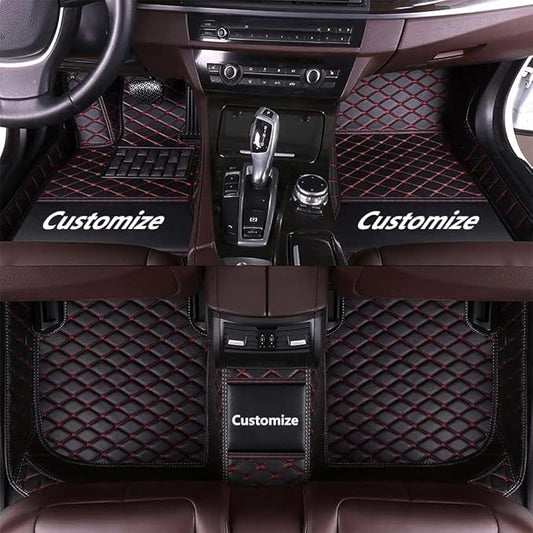 Custom Making Car Floor Mats for 98% Sedan SUV Car Protection Full Coverage Mats Anti-Slip Leather Floor Liners All Weather Car Floor Mats (Black Red Thread)