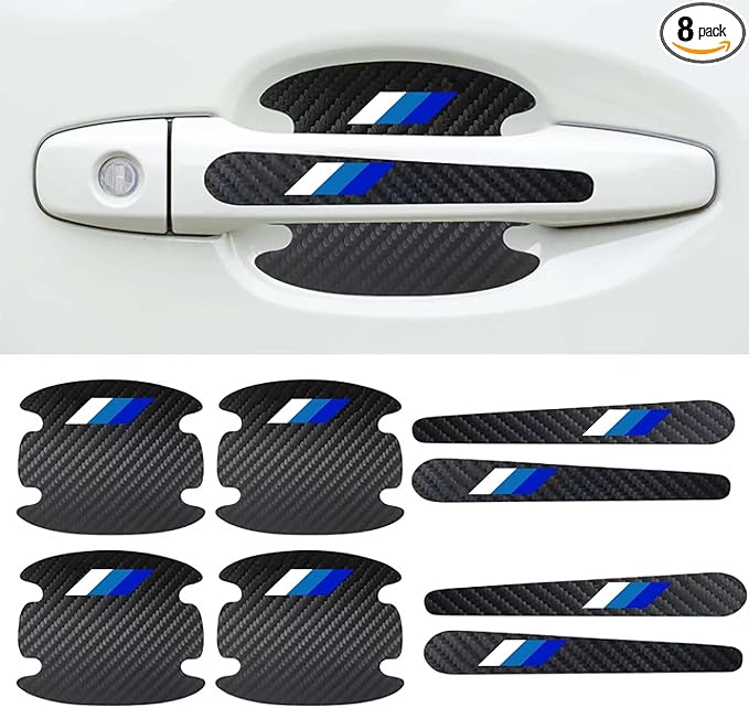 8PCS Stylish Door Handle Scratch Protectors - Tri-Color Carbon Fiber Bowl Sticker, Universal Paint Guard Cover, Personalized Cup Protector for Cars