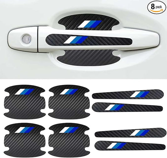 8PCS Stylish Door Handle Scratch Protectors - Tri-Color Carbon Fiber Bowl Sticker, Universal Paint Guard Cover, Personalized Cup Protector for Cars