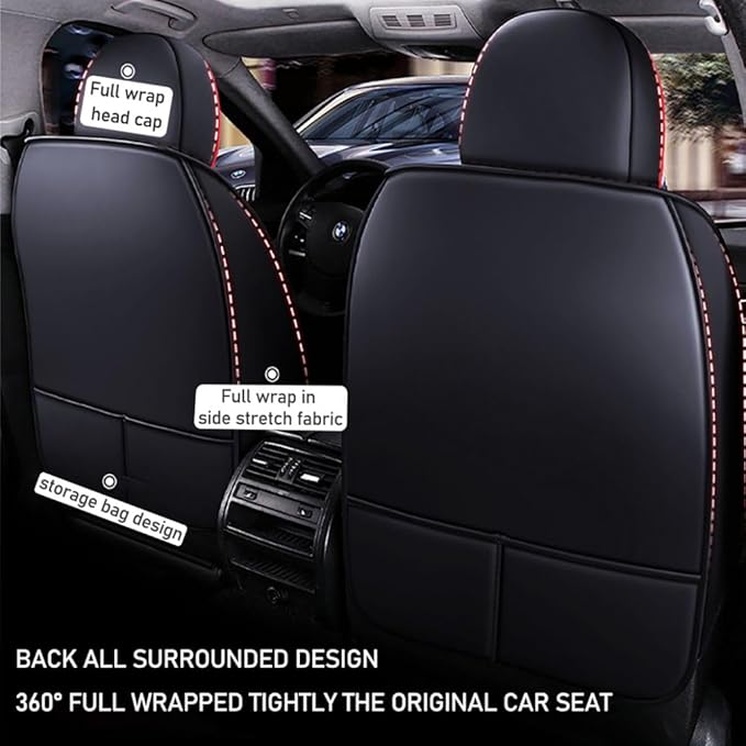 for Chevy Equinox Seat Covers 2005-2026, Full Coverage Customized Car Seat Covers, Premium Leather Waterproof Stain-Resistant Easy to Install (Luxury 5 Seats, Black&Red)