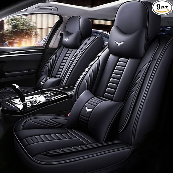 for Toyota RAV4 2008-2025 Car Seat Covers, Full Coverage Customized Seat Covers Premium Leather Waterproof Stain-Resistant Easy to Install (Full Set with Pillows, Black)