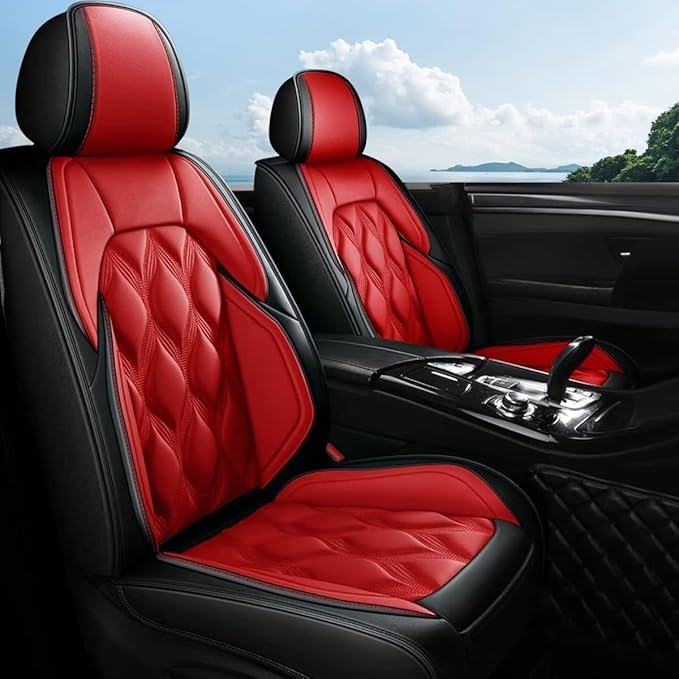AOMSAZTO Car Seat Covers Full Set Fit for Cadillac XT5 2017-2026 Waterproof Faux Leather Car Seat Cushions Automotive 5 Seat Covers Set（Black&Red）