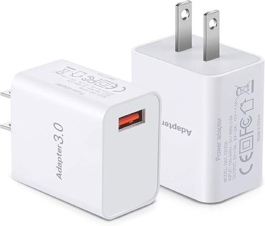 18W USB Wall Charger Block Fast Phone Charger USB Plug Compatible with Galaxy S25 S24 S21 S10, iPhone 16 15, Sun Light Lamp, 2Pack White
