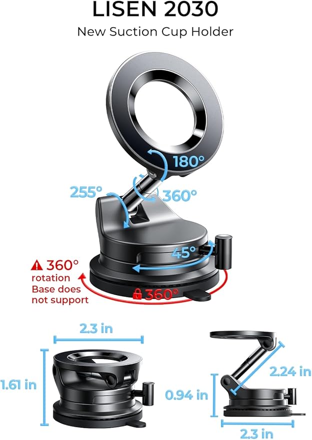 LISEN for Magsafe Car Mount, Cell Phone Holders for Your Car, Magnetic Car Accessories for Women Men Jeep Truck, Vacuum Gifts Kits for iPhone 17 Pro Max 16 15 14 13 12, Samsung S26, No Glue