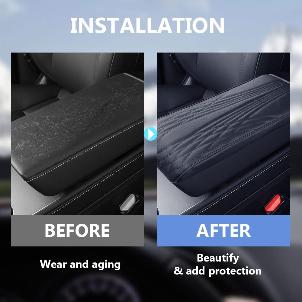 2025 Upgrade Universal Style Memory Cotton Car Armrest Box Pad,New Leather Car Armrest Box Pad Car Center Console Cover Pad,Vehicle Seat Box Cushion Protector for SUV Truck (Beige, Angle Pattern)