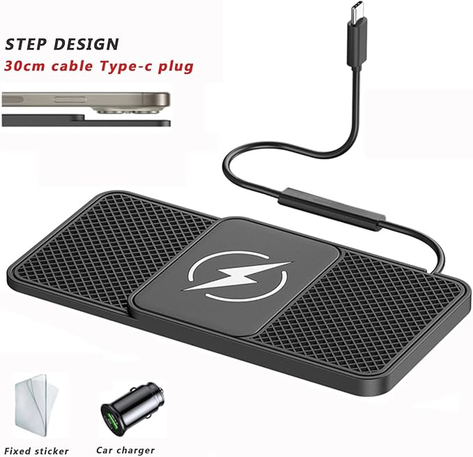 Wireless Car Charger for Ford Mustang 2000–2025, 15w Fast Phone Chargers Charging Pad Non-Slip Essential Electronic Devices for Long-Distance Travel,normal-30cm Cable Type-C Plug