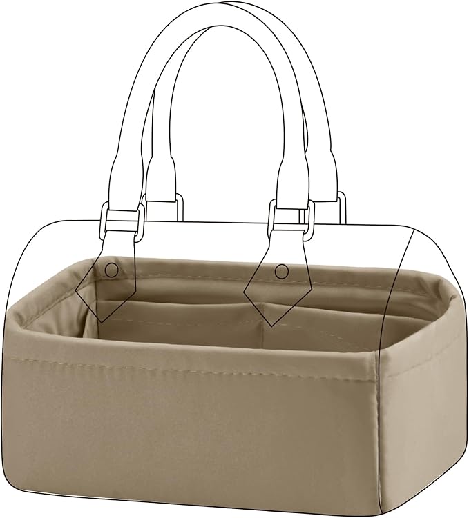 DGAZ Silk Purse Organizer Insert Fits LV Speedy 16/20/25/30/35/45 bags，Silky Smooth Bag Organizer，Luxury Handbag & Tote Shaper（Etoupe grey，New nano 16）
