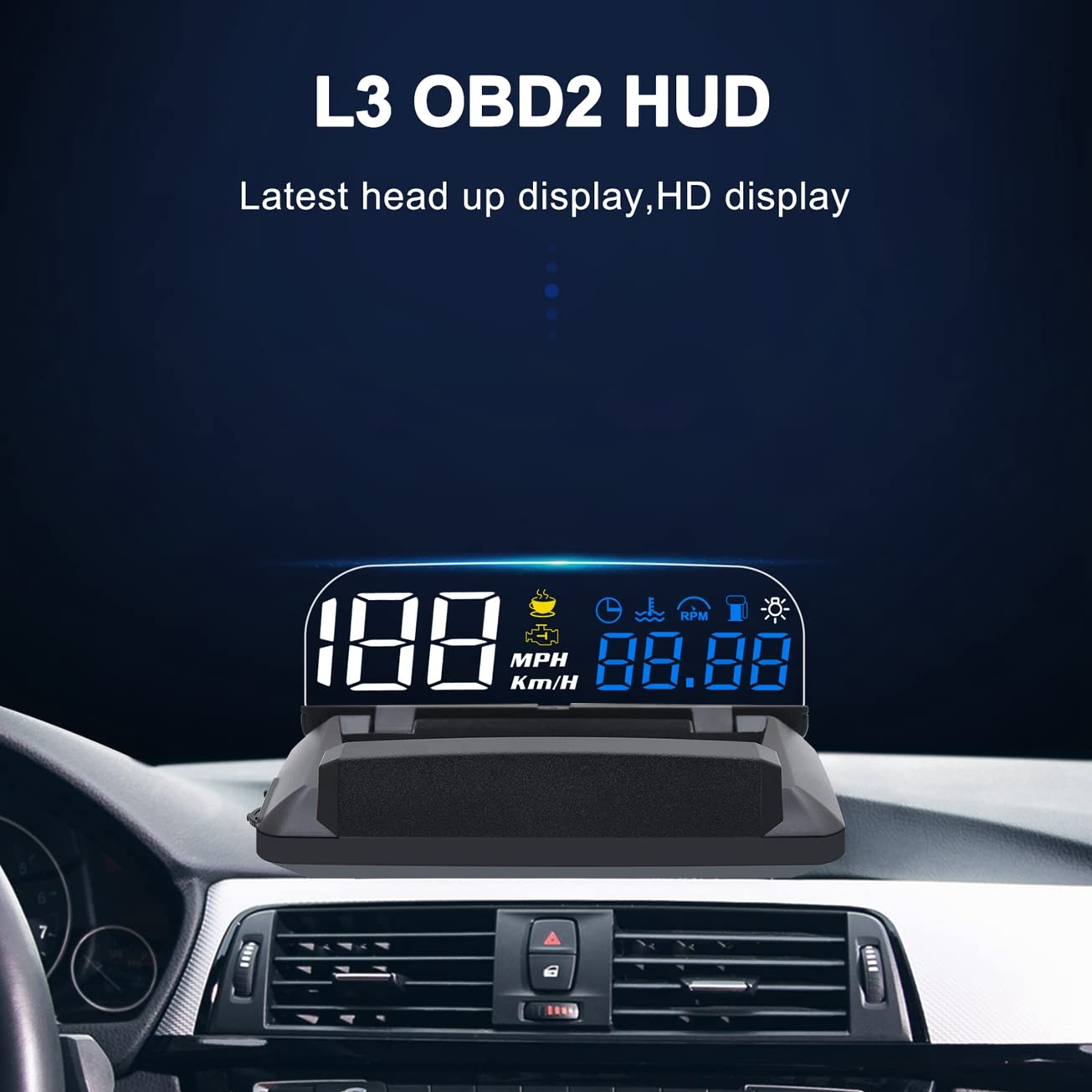 KAOLALI Car Hud Head Up Display Speedometer Odometer OBD2 HD 3D Reflection Multi-Function Display Overspeed Alarm for Cars