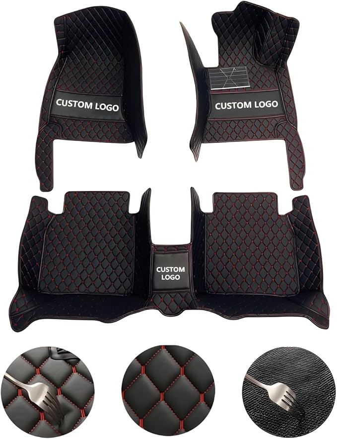 Customize Car Floor Mats for 99% Sedan SUV Sports Car All Weather Leather Full Coverage Waterproof Non-Slip Vehicle Lining Pads (White Black)