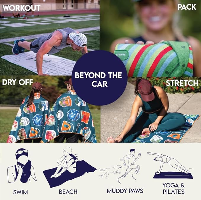Sprints Athletic Running Towel, Full-Sized, Car Seat Cover - Performance Microfiber (Retro Sunset)