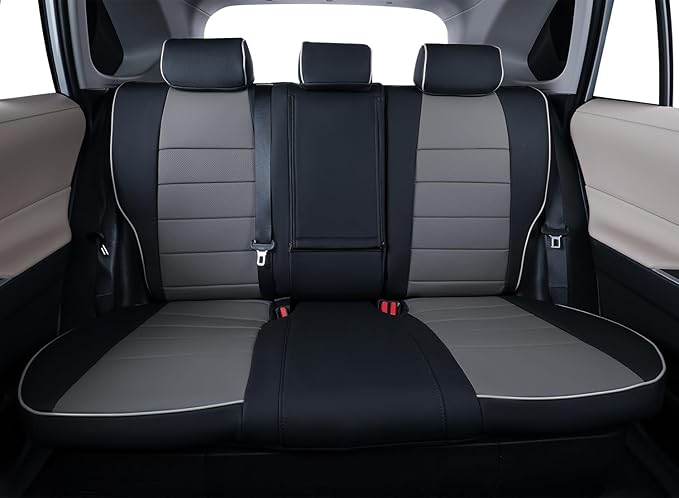 EKR Rav4 Seat Covers Custom Fit for Toyota Rav4 2016 2017 2018(Hybrid) LE,SE,XLE,Limited, Leather Car Seat Cover Full Set for SUV,Faux Leather(Black/Gray)