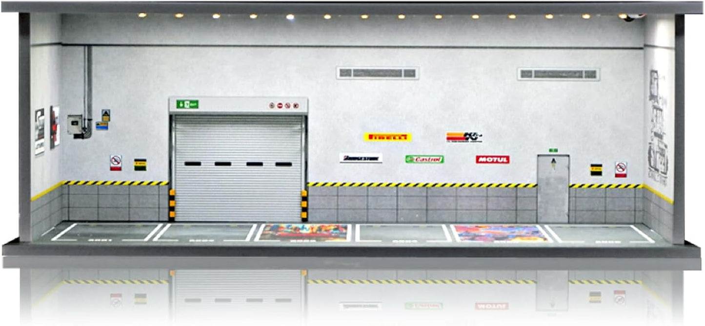 Display Case for Hot Wheels: Stackable Parking Garage for 1/64 Scale Matchbox Toy Car, Foamboard Storage for Monster Trucks with LED Light and Acrylic Cover, Depot