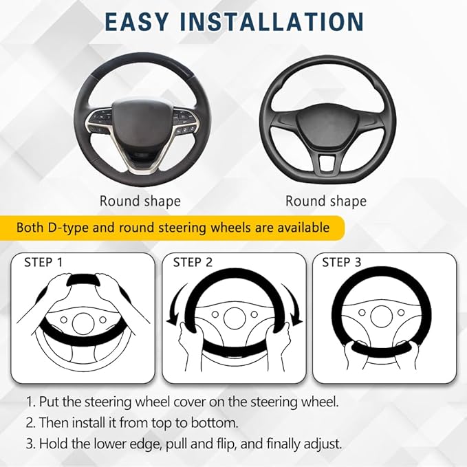 Car Steering Wheel Cover, Steering Wheel Accessories, Universal 15 Inch Microfiber Breathable LCE Silk, Car Accessories Breathable Anti-Slip Protector Universal for SUV Sedan Truck (Black)