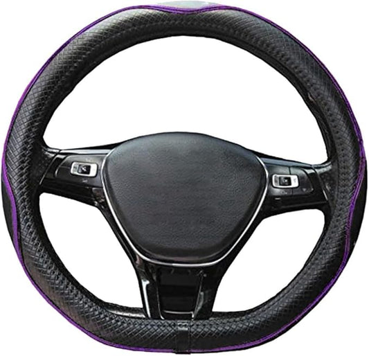 Mayco Bell Flat Bottom Steering Wheel Cover Anti-Slip,Safety,Soft,Breathable,Durable,Full Surround,Comfortable Grip Microfiber Leather (D Shape, Black Purple)