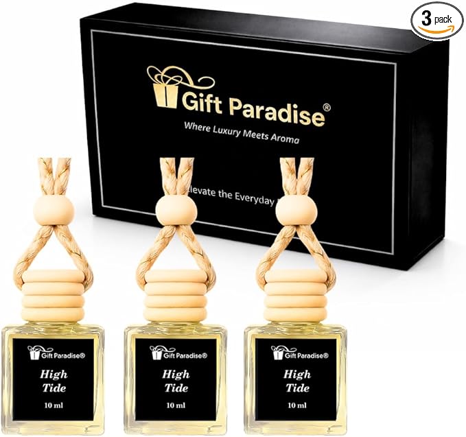 Gift Paradise® High Tide Car Air Freshener Set of 3 – 10 ml Hanging Diffusers, Fresh Ocean Aquatic Scent, Long Lasting Fragrance for Car, Home & Office – Magnetic Gift Box