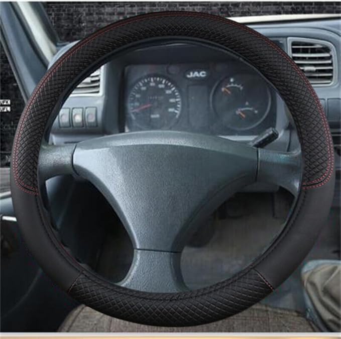 Car Semi Truck Van Leather Steering Wheel Cover Fits 14 15 16 17 18 19 Inch Maximum Grip Non Slip Durable Universal Fit for Most Vehicles (40cm/15.7in,Black)