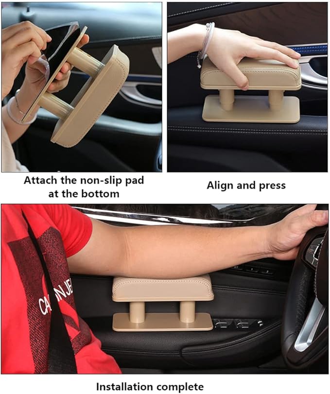 Car Driver Arm Pad Cushion, Car Center Console Elbow Cushion Pad Car Door Armrest Rest Pad Adjustable Height Comfort Universal Fit for Most Car, Black with Red Stitches