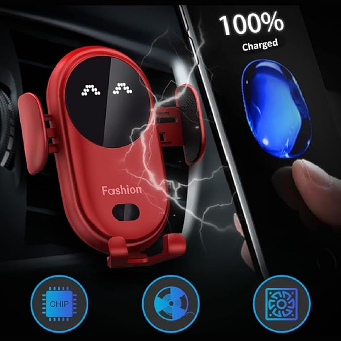 Smart Car Wireless Charger Phone Holder, Smart Sensor Car Wireless Charger, Fashion Car Charger (Red)