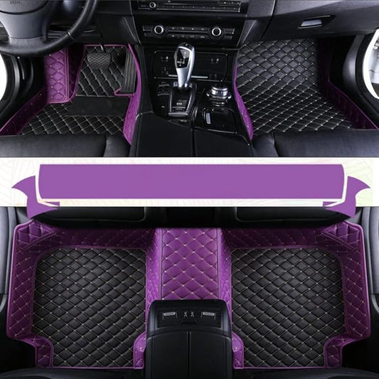 Yaruicar Custom Personalized Floor Mats for Cars Luxury Full Coverage All Car Floor Mats Anti-Slip Leather Car Mat Set Trucks & SUVs Trucks Automotive Floor Mats Liners (Purple Black Beige)