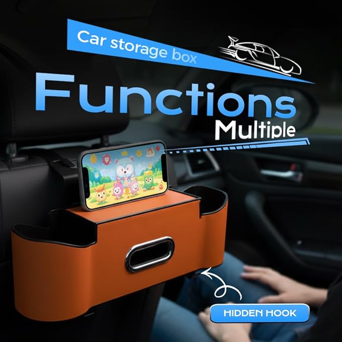 3-in-1 Car Backseat Organizer, 2026 New Multifunctional Back Seat Car Organizer with Cup Holder, Tissue Box, Trash Bin & Hooks for Hold Phones, Snacks, Drinks, Handbags (2, Red)