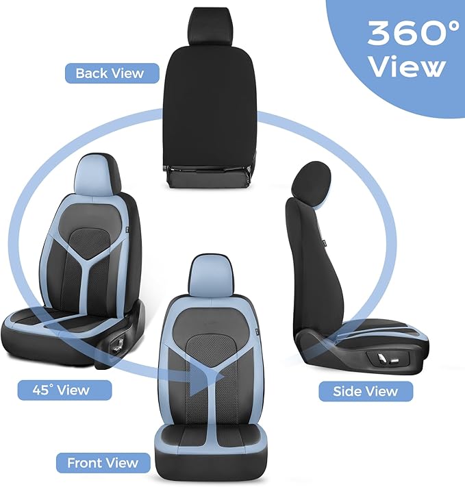 FLORICH Car Seat Covers Full Set, Universal Seat Cover 5 Seats, Automotive Seat Covers with Mesh Leather, Waterproof Car Seat Protector, Breathable Car Seat Cushion for Most Car SUV Truck, Blue