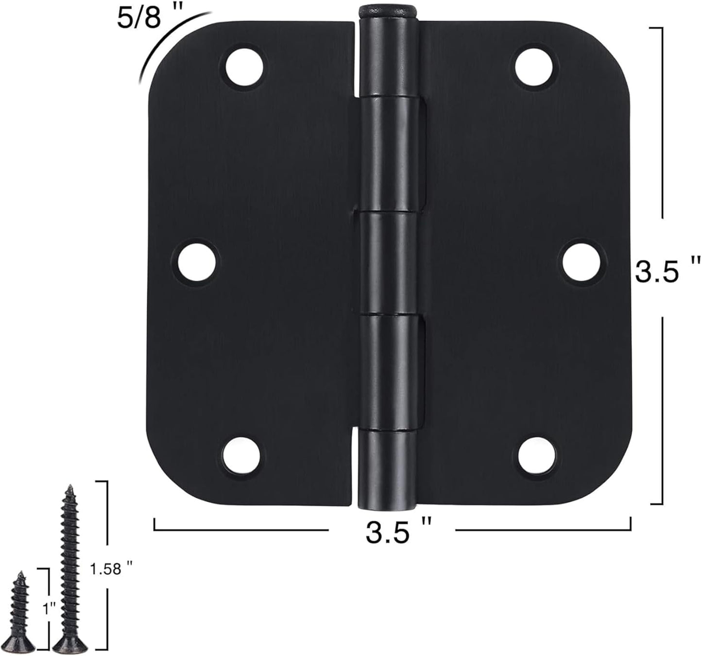 30 Pack Rounded Matte Black Door Hinges 3.5 Inch 5/8" Radius Interior 3 1/2" Flat Iron Bifold Residential Standard Bedroom Indoor for Doors 3 ½"Hardware Control House Home Decor Essentials Accessories